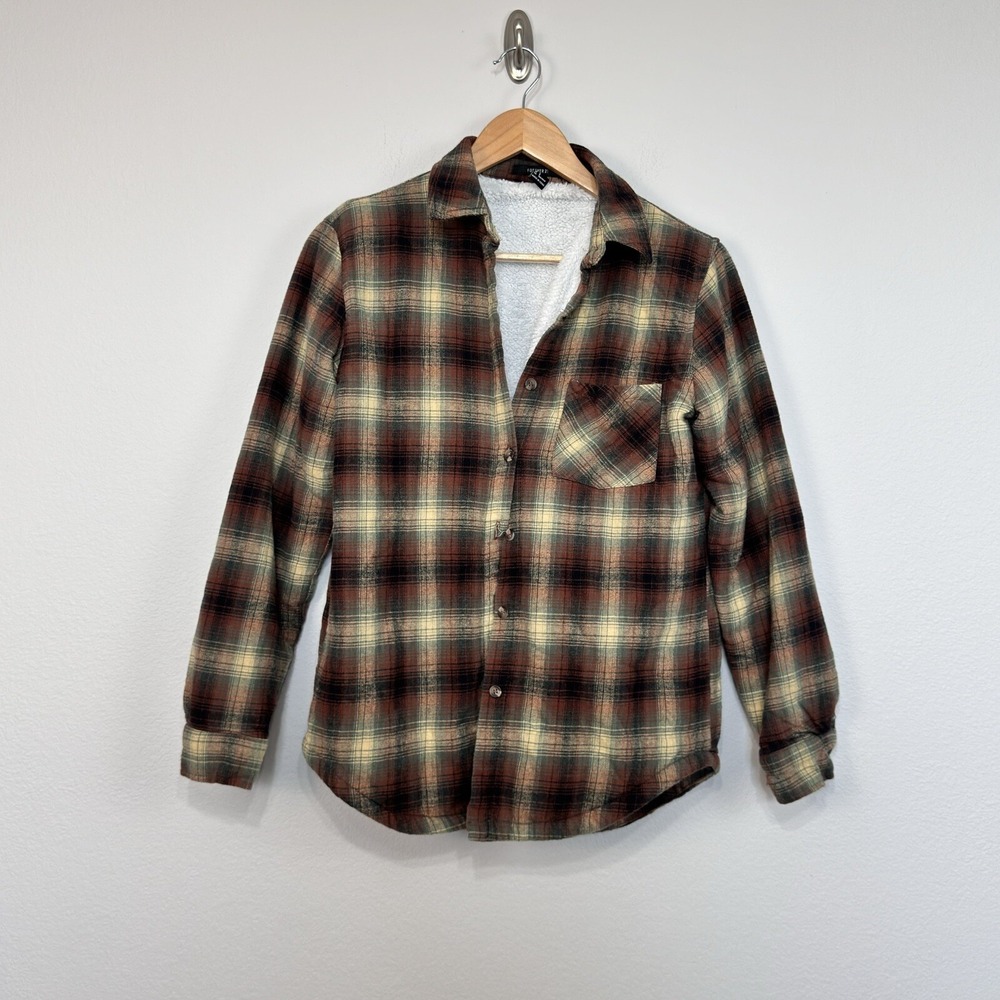 Forever 21 Women's Shacket Plaid Flannel Faux Fur Lined Button Up Size Small